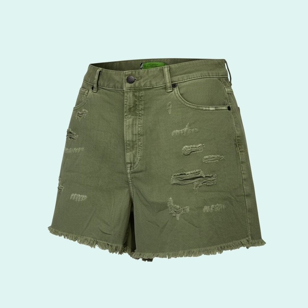 SANDRINE ROSE Women's Size 31 Green Distressed Frayed Hem Denim Shorts